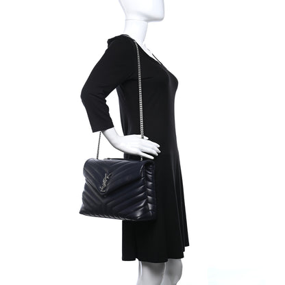 Saint Laurent Calfskin Y Quilted Monogram Medium Loulou Chain Satchel Medium Blue 2 of 11