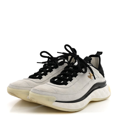 Chanel Suede Calfskin Nylon Grosgrain CC Sneakers 37.5 White 4 of 11