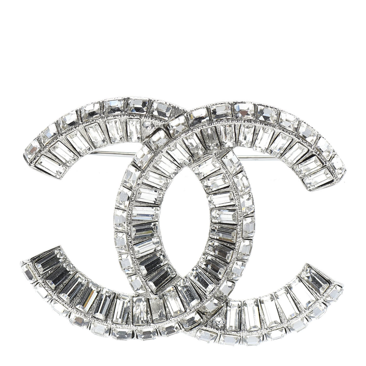 Baguette Crystal CC Brooch Silver