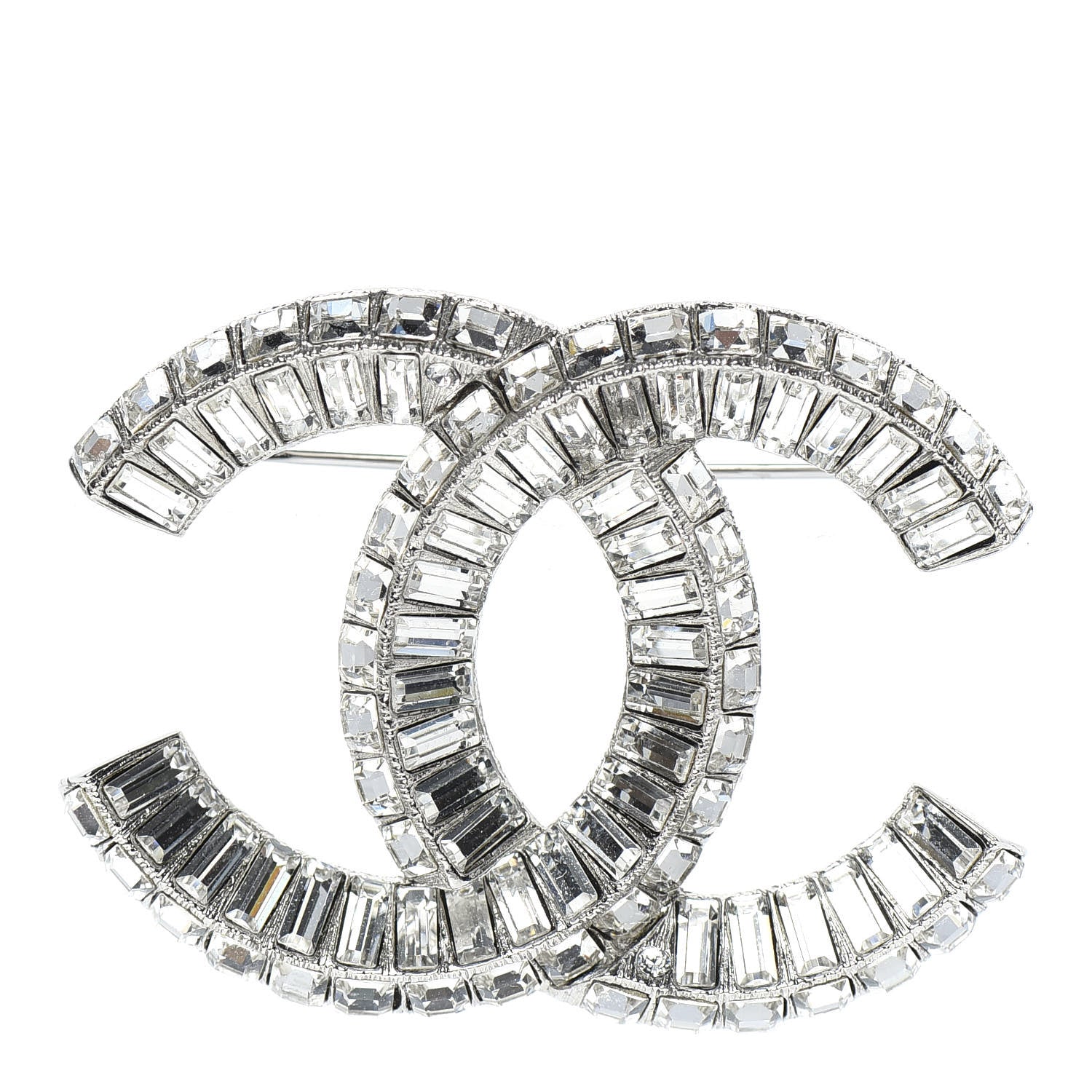 Chanel Baguette Crystal CC Brooch Silver 1 of 4