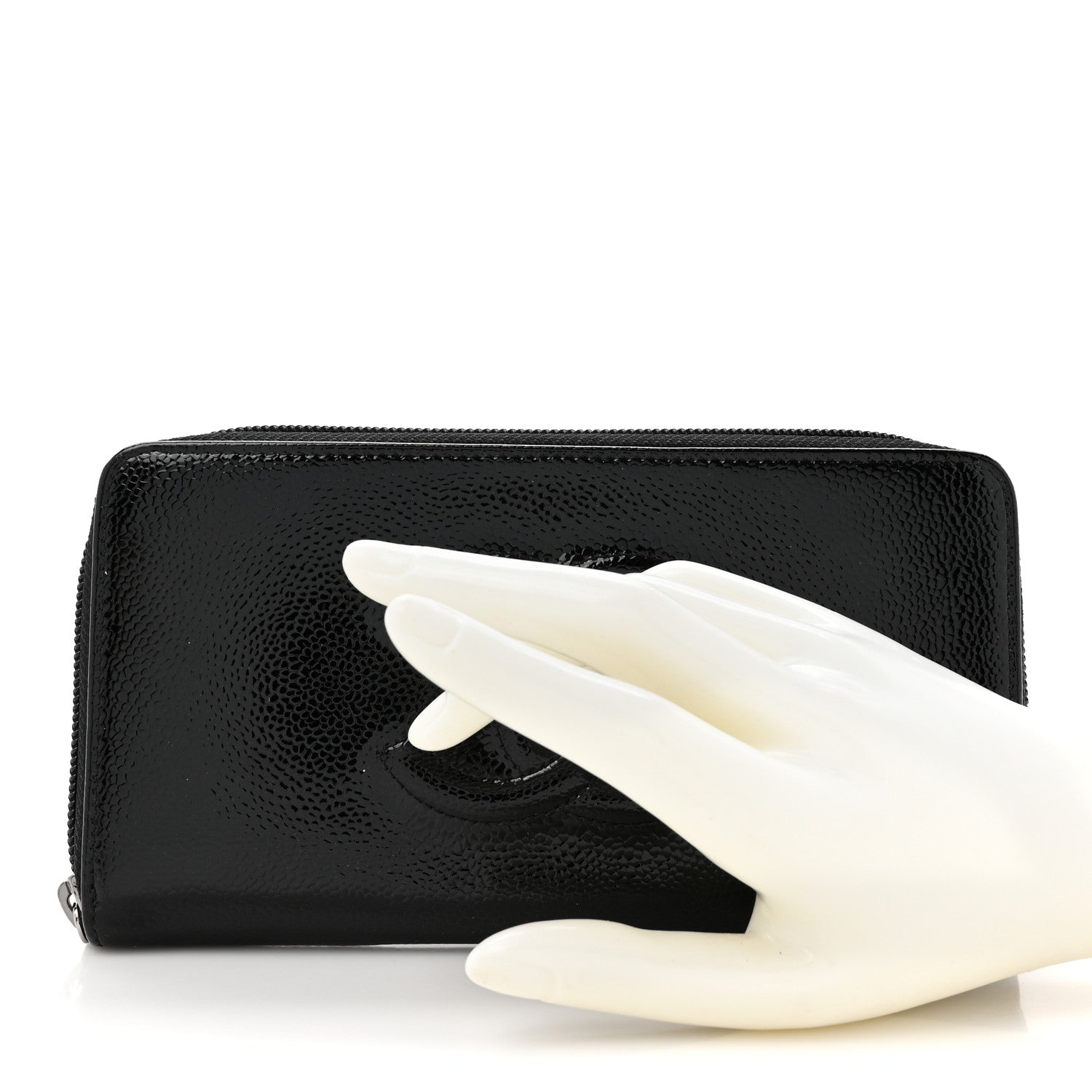 Chanel Patent Caviar Timeless CC Large Gusset Zip Around Wallet Black 2 of 9