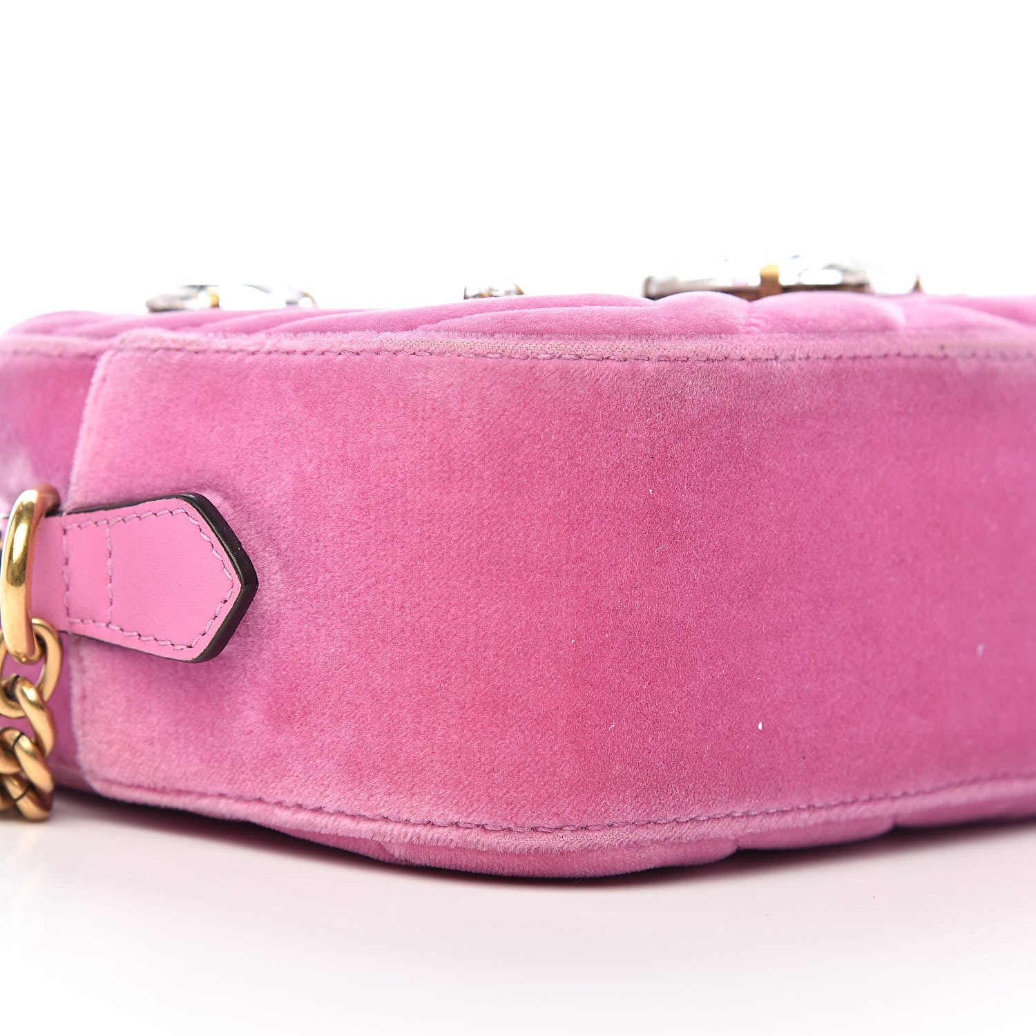 Gucci Velvet Matelasse Marquise Crystals Mini GG Marmont Chain Shoulder Bag Malva 8 of 12