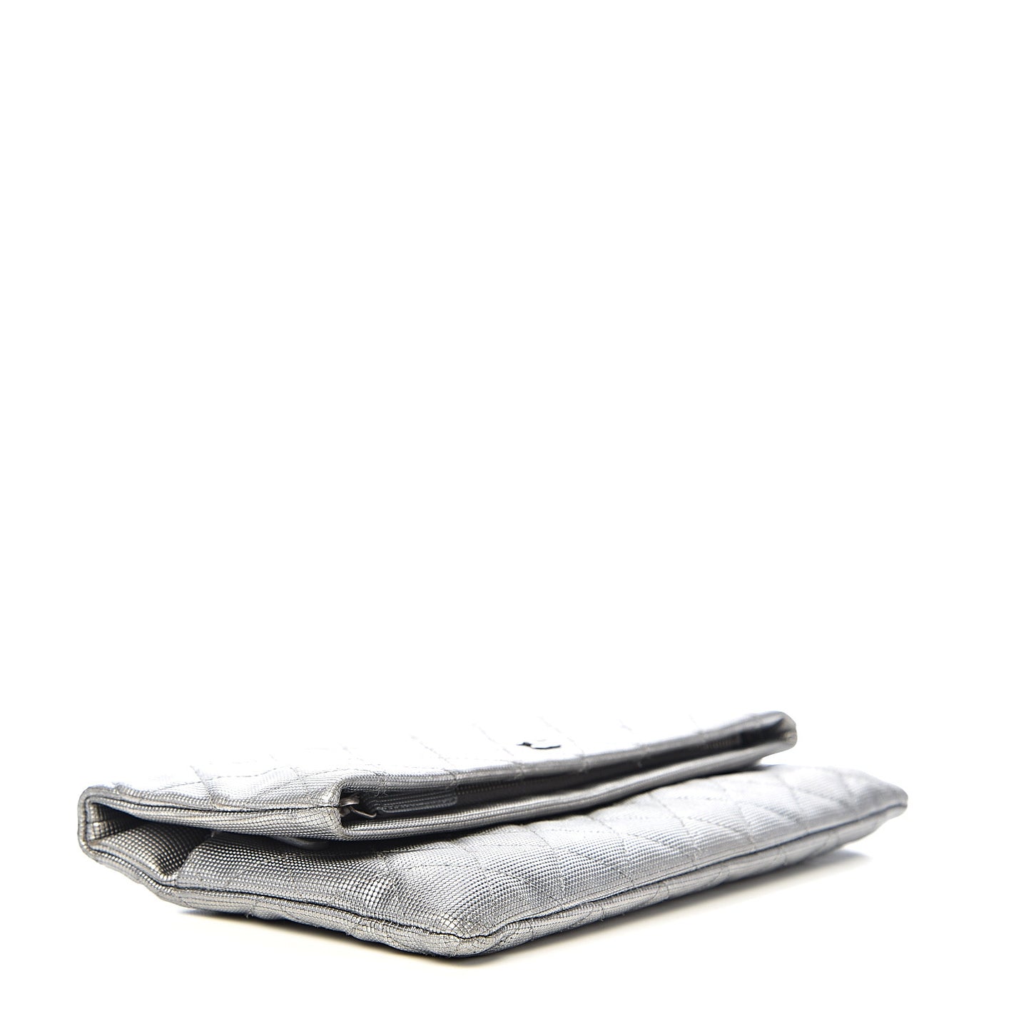 Metallic Calfskin Quilted Pixel Effect CC Beauty Clutch Silver