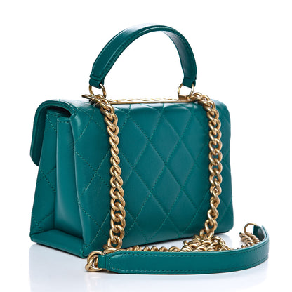 Chanel Lambskin Quilted Small Top Handle Bag Turquoise 3 of 12