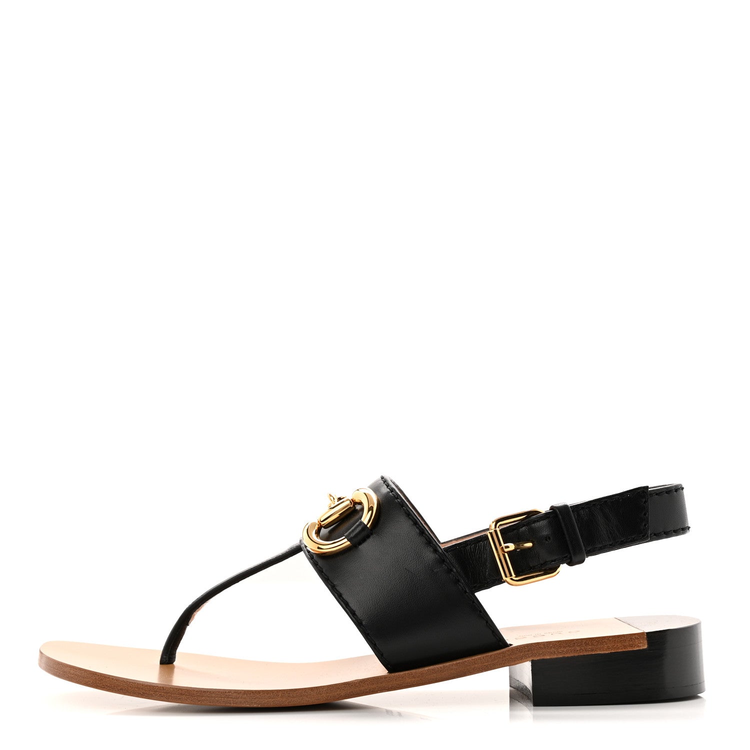 Gucci Nappa Charlotte Horsebit Thong Sandals 40 Black 1 of 10