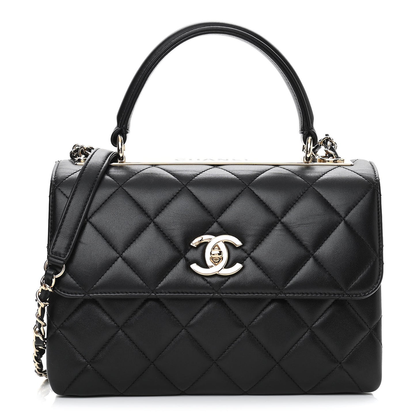 Lambskin Quilted Small Trendy CC Dual Handle Flap Bag Black