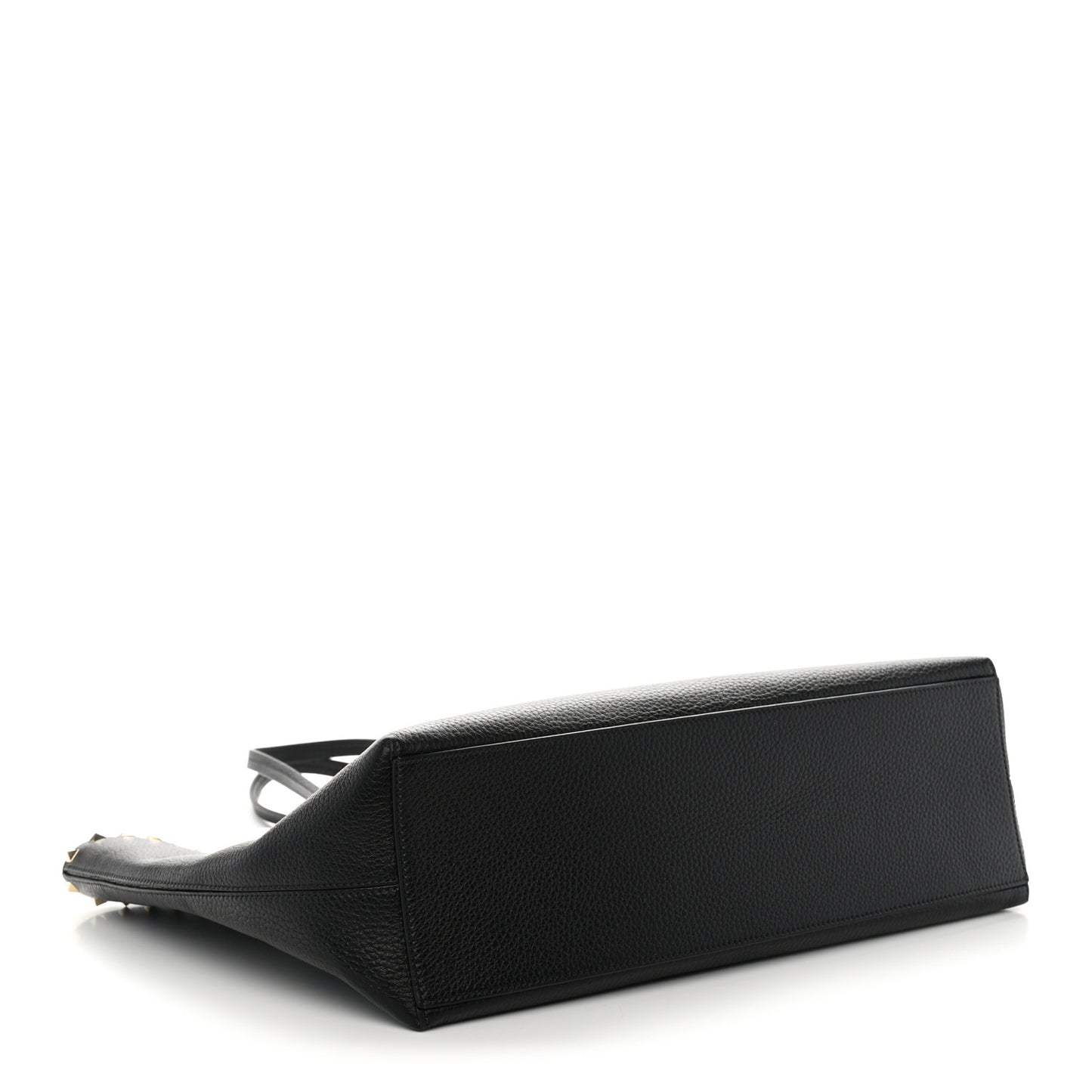 Grained Calfskin Rockstud Shoulder Tote Black