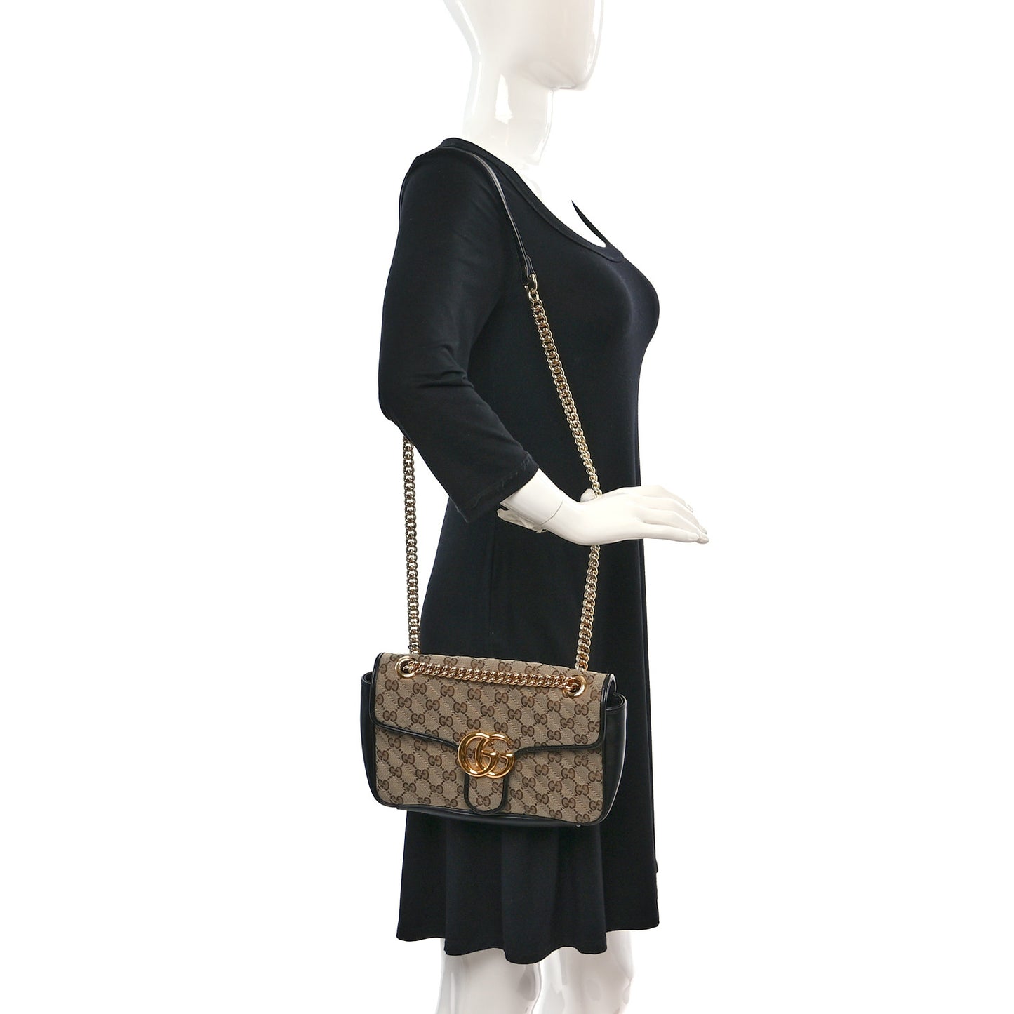 Monogram Matelasse Diagonal Small GG Marmont Shoulder Bag Beige Black