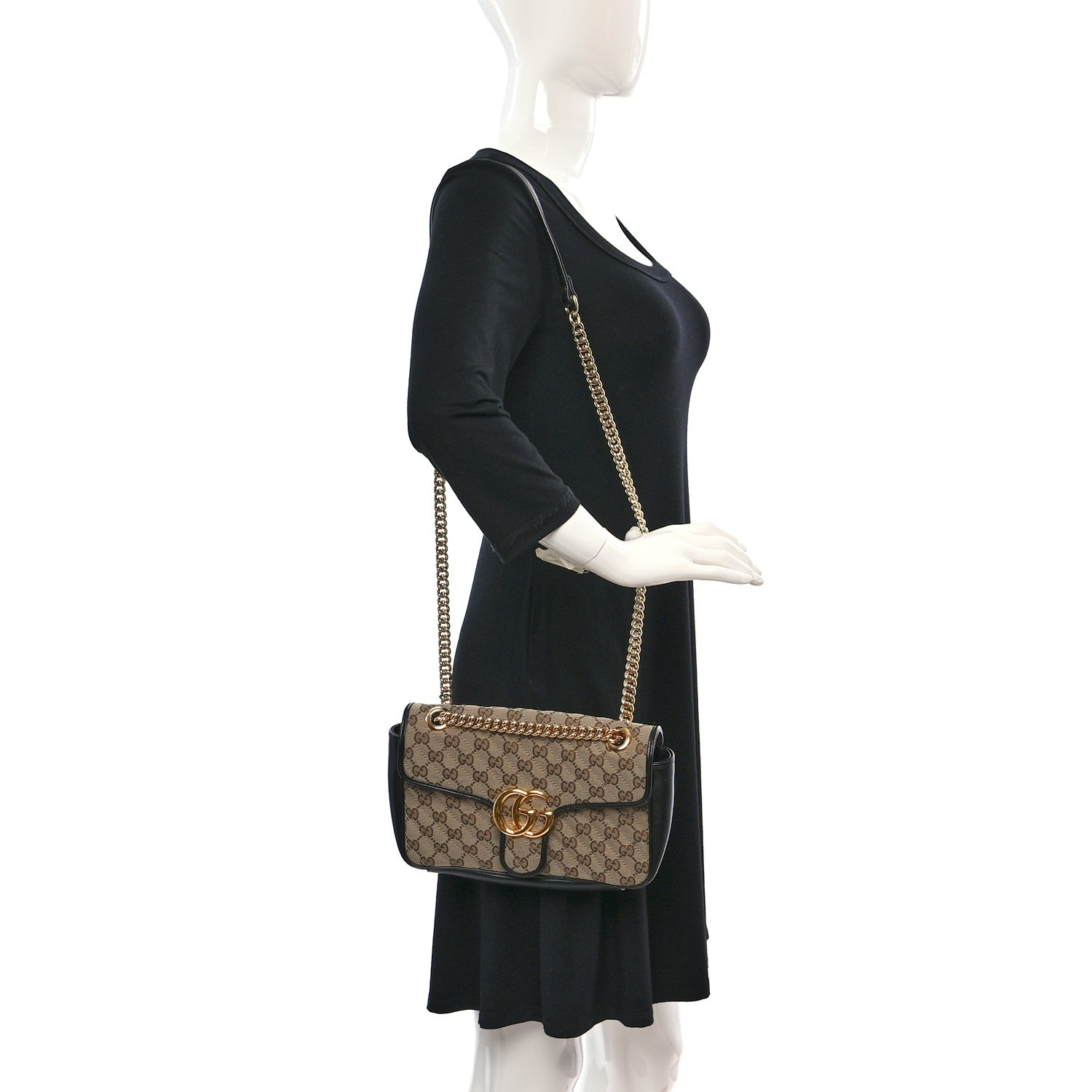 Gucci Monogram Matelasse Diagonal Small GG Marmont Shoulder Bag Beige Black 2 of 11