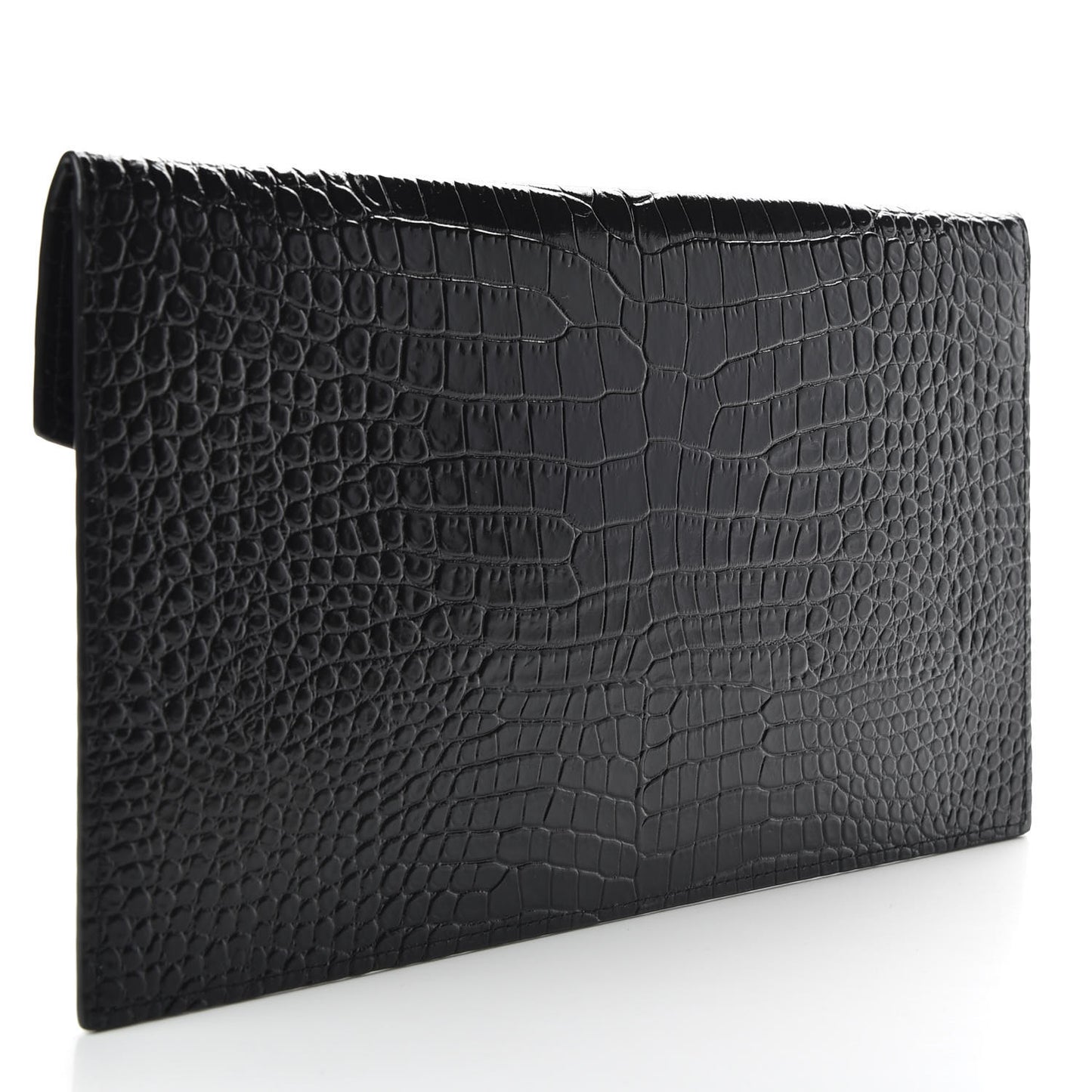 Calfskin Crocodile Embossed Uptown Monogram Clutch Black