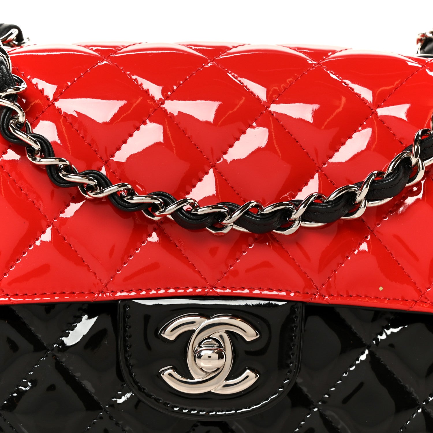 Chanel Patent Calfskin Quilted Bi-Color Mini Rectangular Flap Red Black 9 of 12