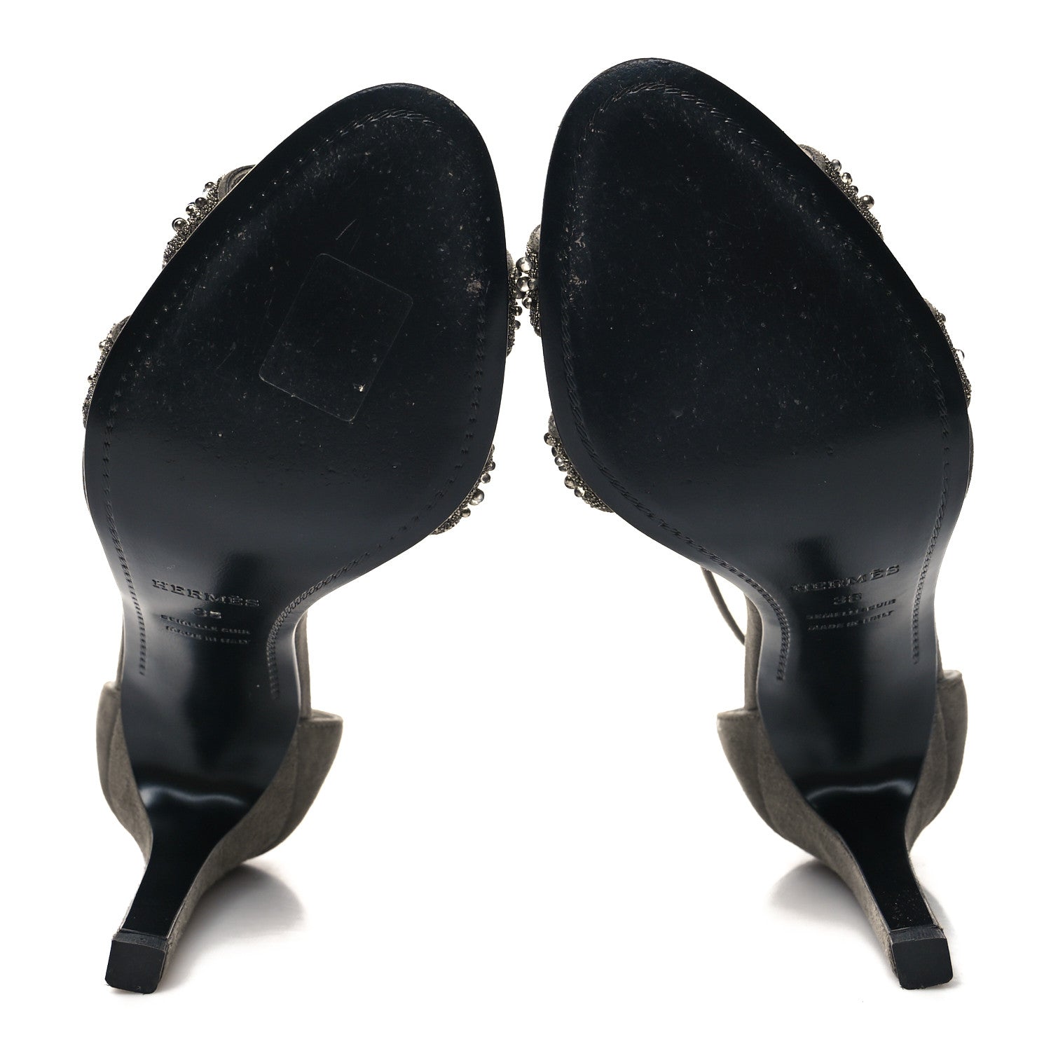 Hermes Suede Goatskin Crystal Premiere 105 Sandals 38 Grey 5 of 7