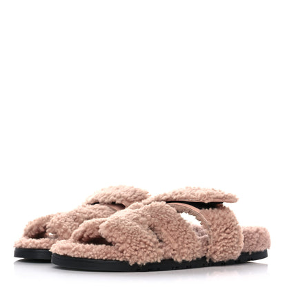 Hermes Woolskin Womens Chypre Sandals 36.5 Bois De Santal 3 of 8