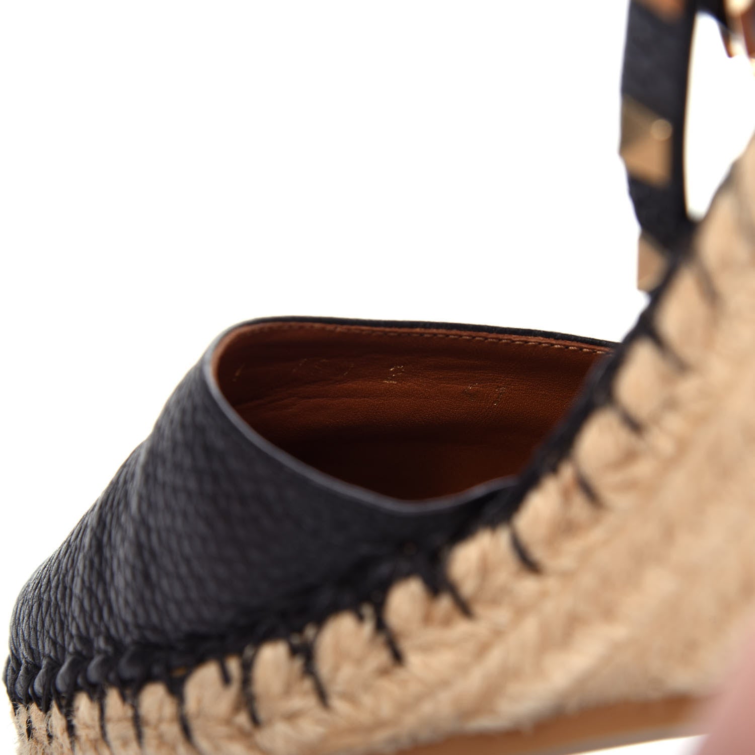 Valentino Garavani Grained Calfskin Rockstud Ankle Wrap Espadrille 15/85mm Wedges 41 Black Light Cuir 10 of 11