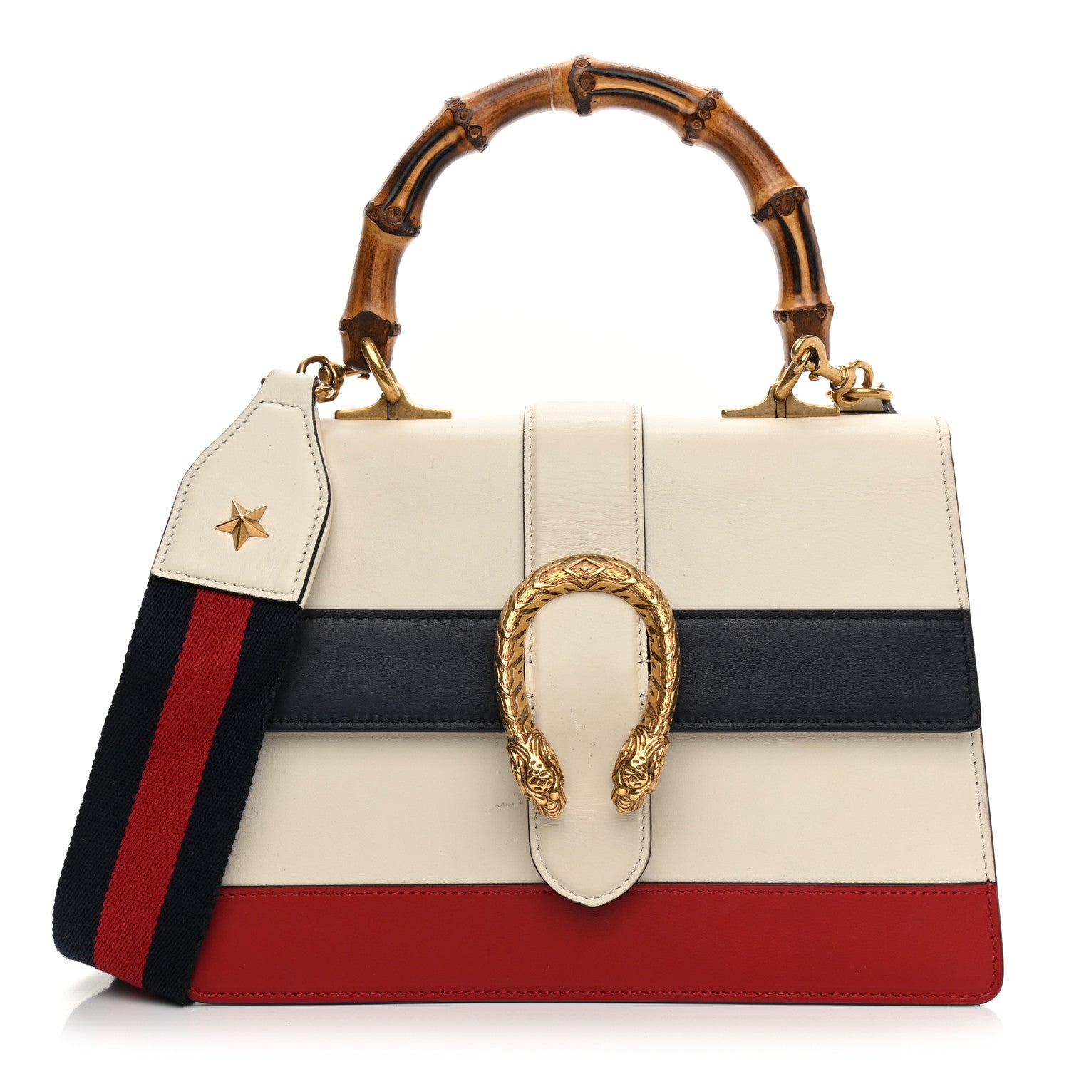 Gucci Calfskin Bamboo Web Medium Dionysus Top Handle Bag White Blue Hibiscus Red 1 of 21