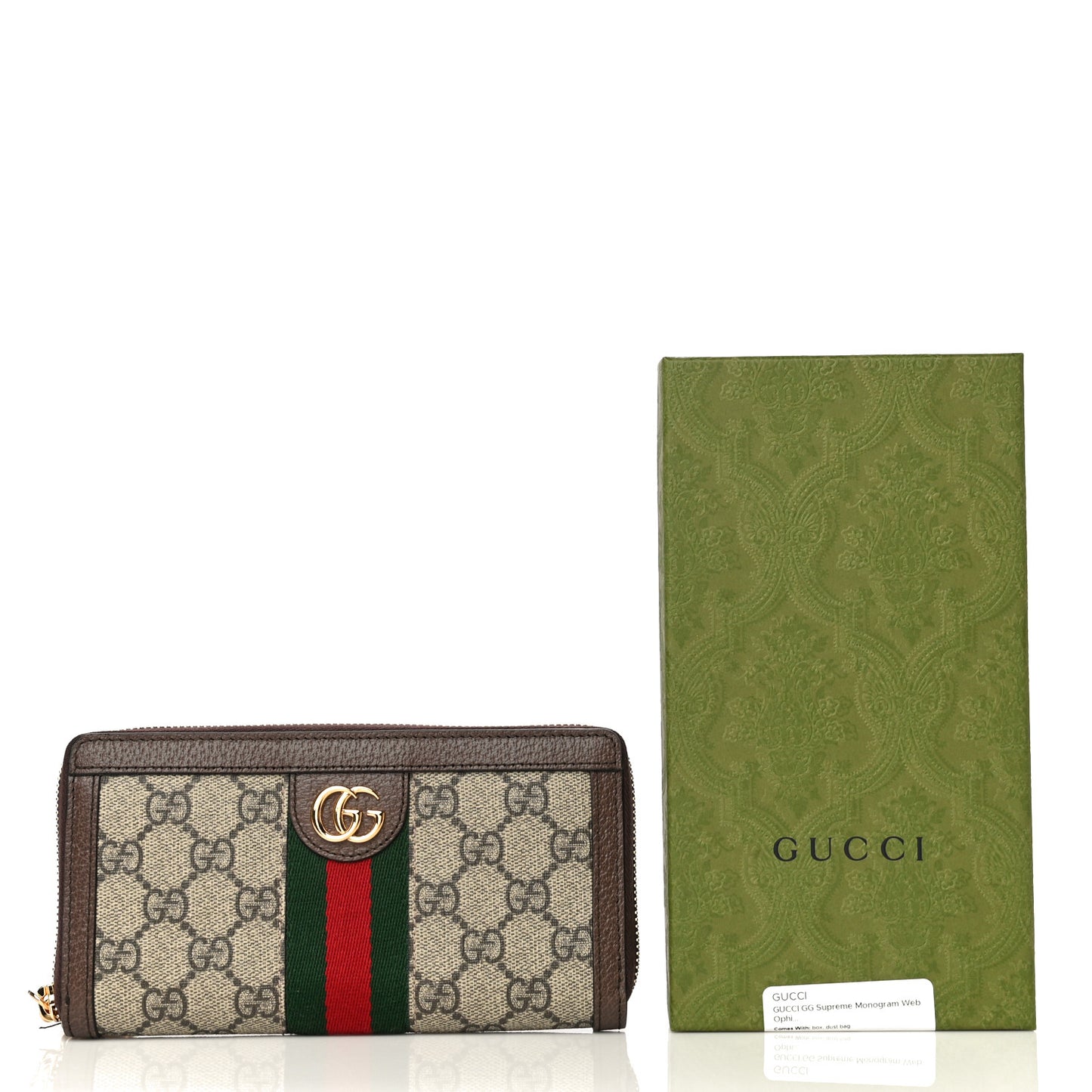 GG Supreme Monogram Web Ophidia Zip Around Wallet Brown