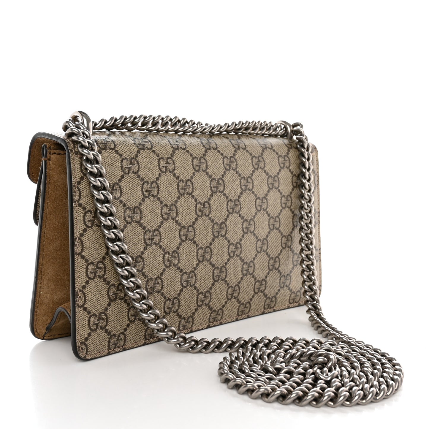 GG Supreme Monogram Suede Crystal Small Dionysus Shoulder Bag Beige Ebony Taupe