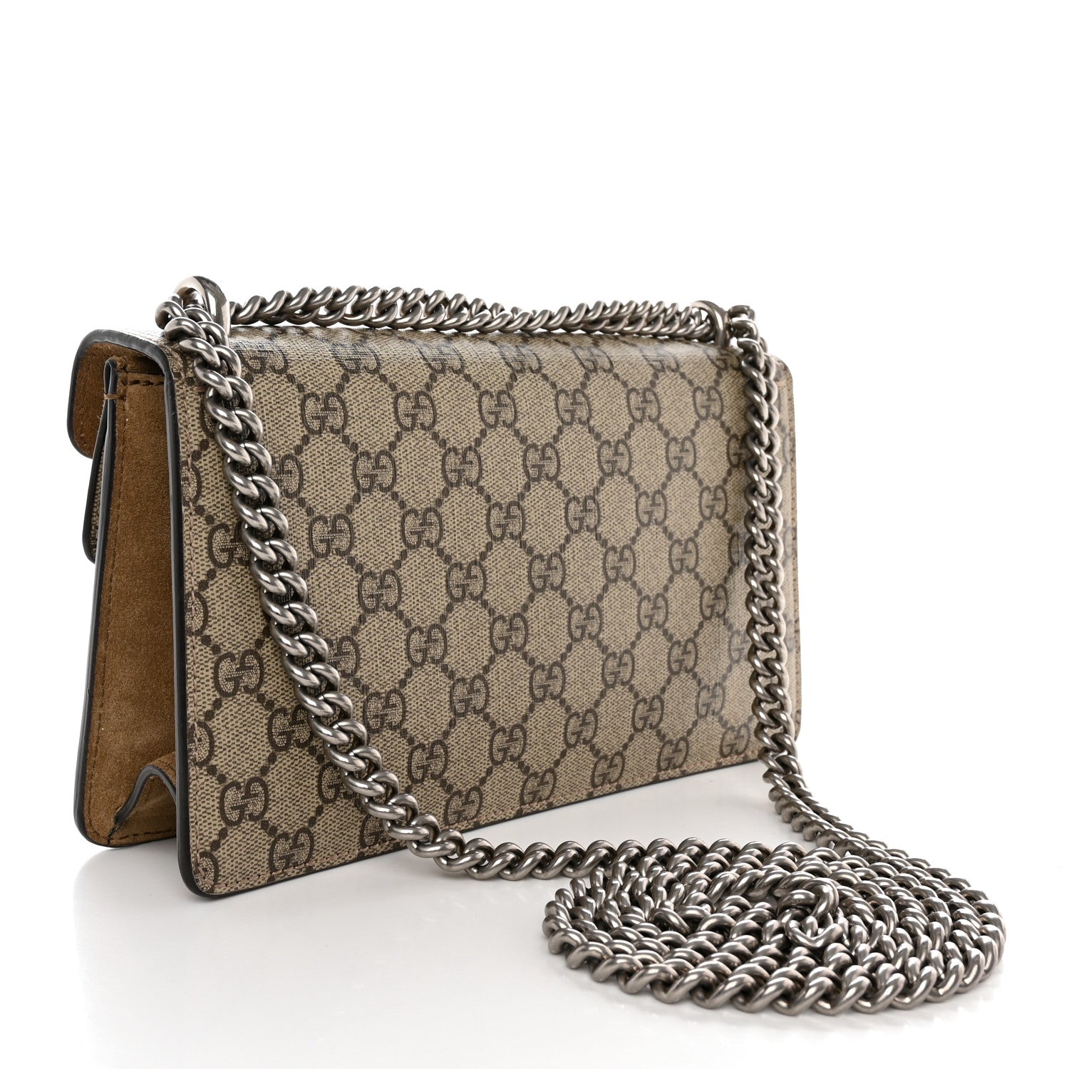 Gucci GG Supreme Monogram Suede Crystal Small Dionysus Shoulder Bag Beige Ebony Taupe 4 of 13