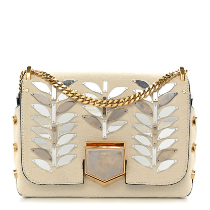 Jimmy Choo Calf Hair Mirror Embellished Lockett Petite Shoulder Bag White 1 of 13