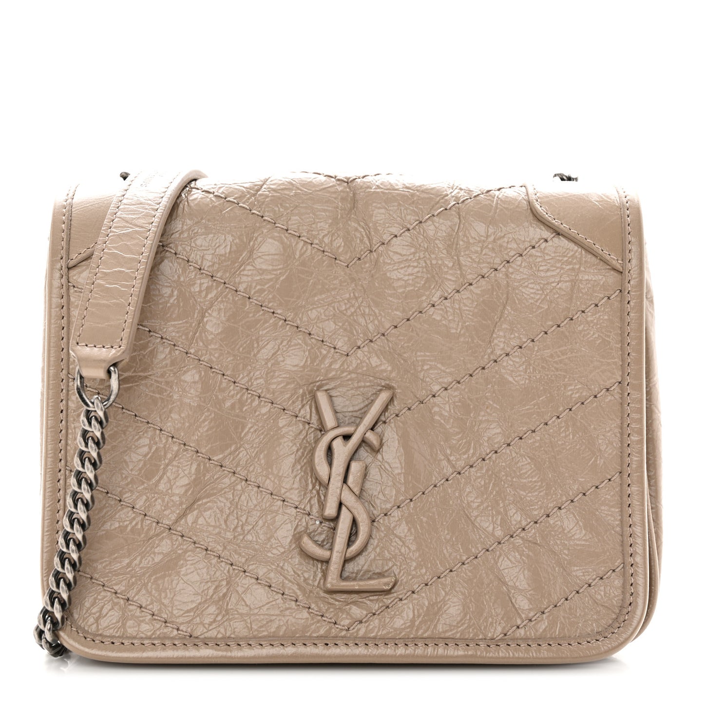 Crinkled Calfskin Matelasse Monogram Niki Chain Wallet Dusty Grey