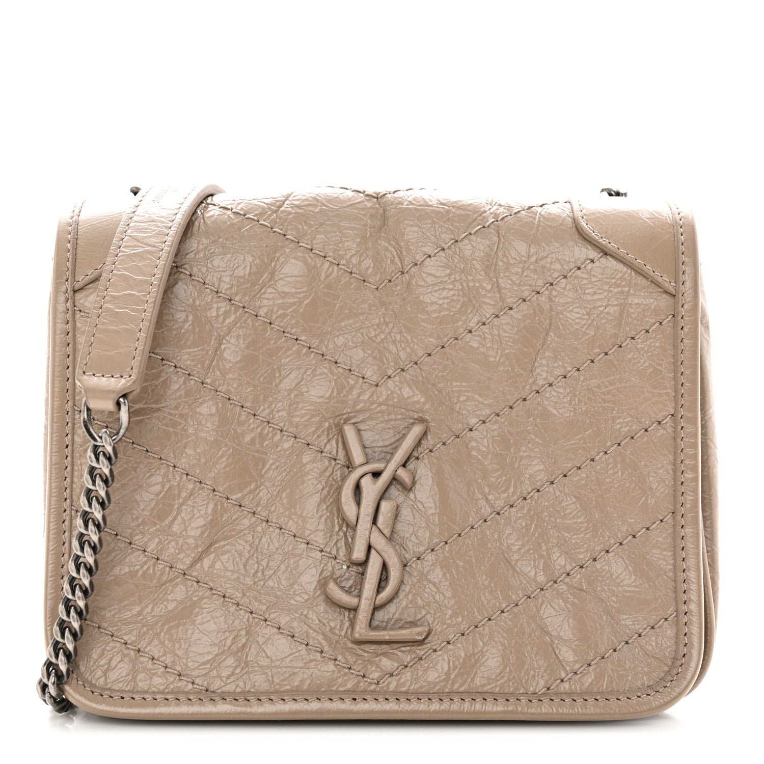Saint Laurent Crinkled Calfskin Matelasse Monogram Niki Chain Wallet Dusty Grey 1 of 11