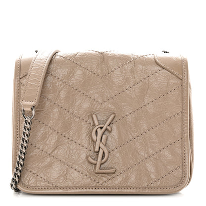 Saint Laurent Crinkled Calfskin Matelasse Monogram Niki Chain Wallet Dusty Grey 1 of 11