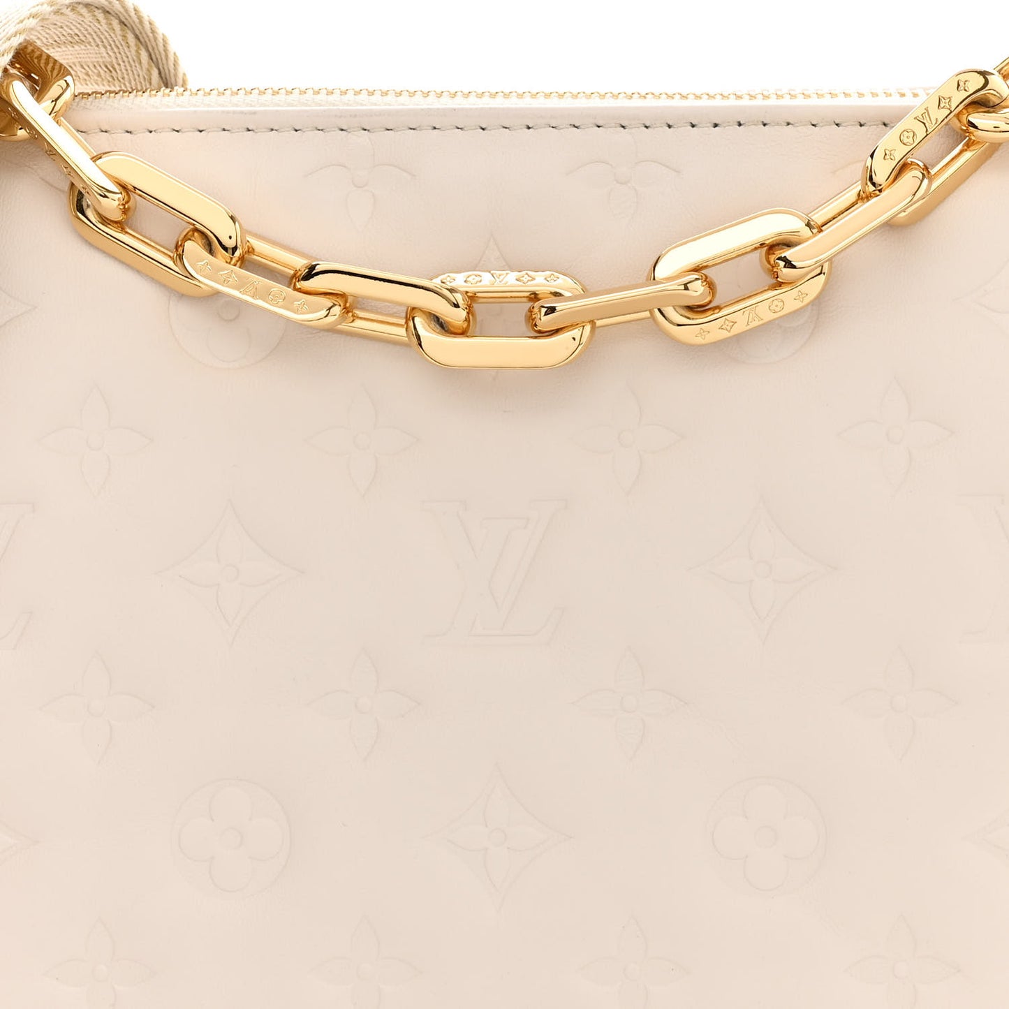 Lambskin Embossed Monogram Coussin PM Beige Cream