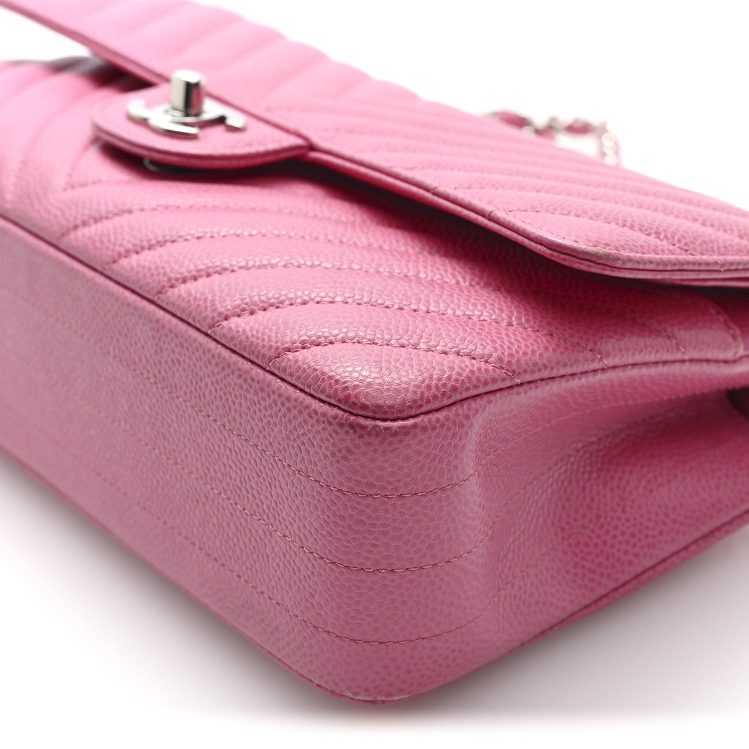 Chanel Caviar Chevron Quilted Medium Double Flap Pink 10 of 10