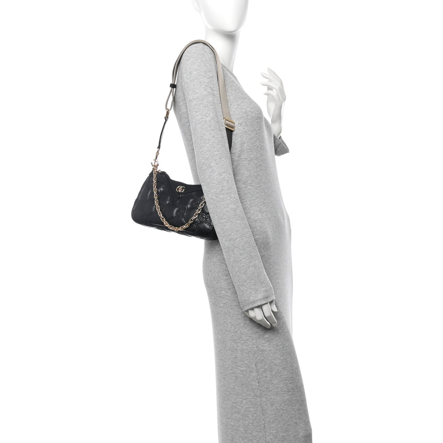 Gucci Calfskin GG Matelasse Chain Handbag Black Natural 2 of 12