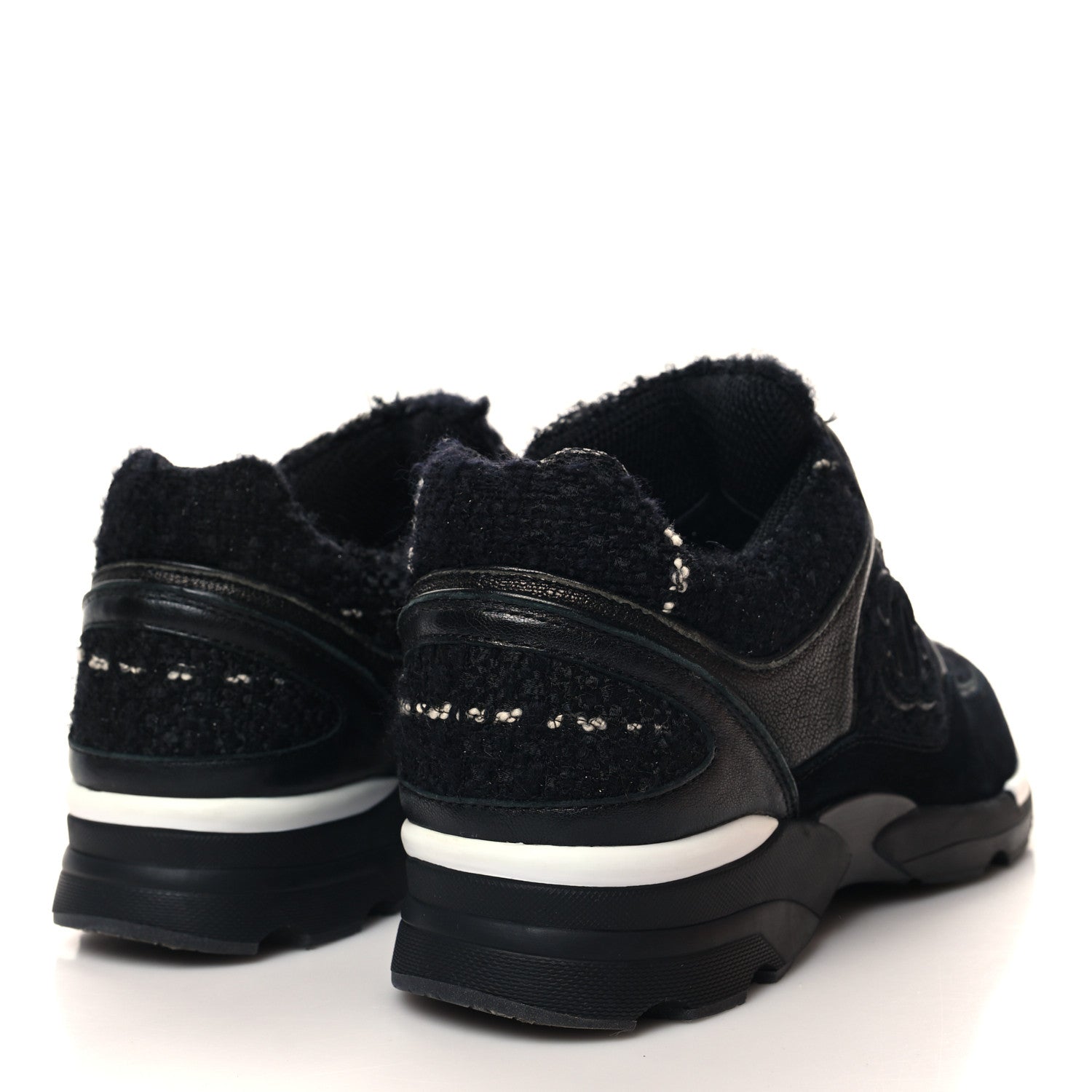 Chanel Tweed Suede Goatskin CC Sneakers 40 Black White 4 of 8