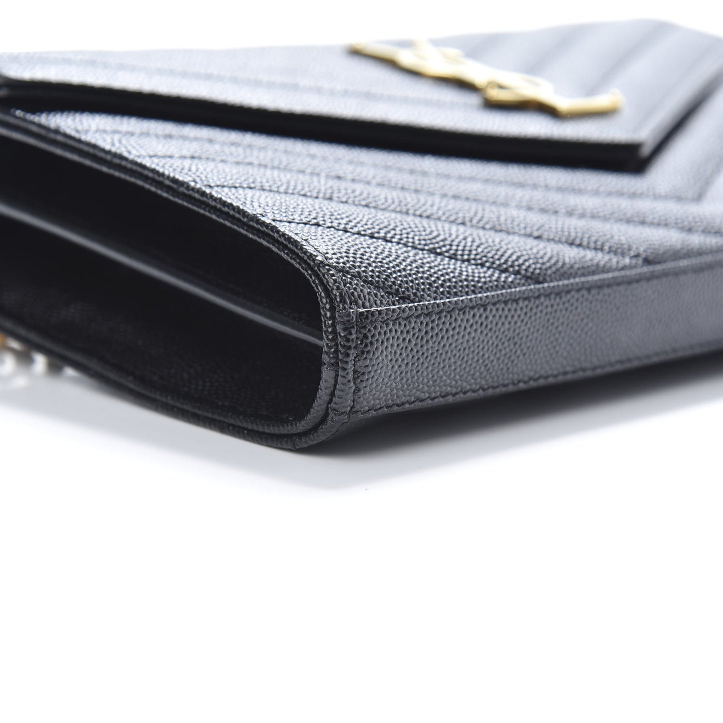 Grain De Poudre Matelasse Chevron Monogram Chain Wallet Black