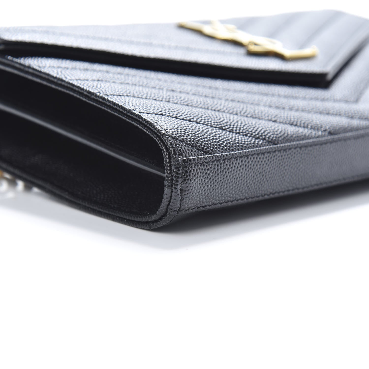 Saint Laurent Grain De Poudre Matelasse Chevron Monogram Chain Wallet Black 8 of 10