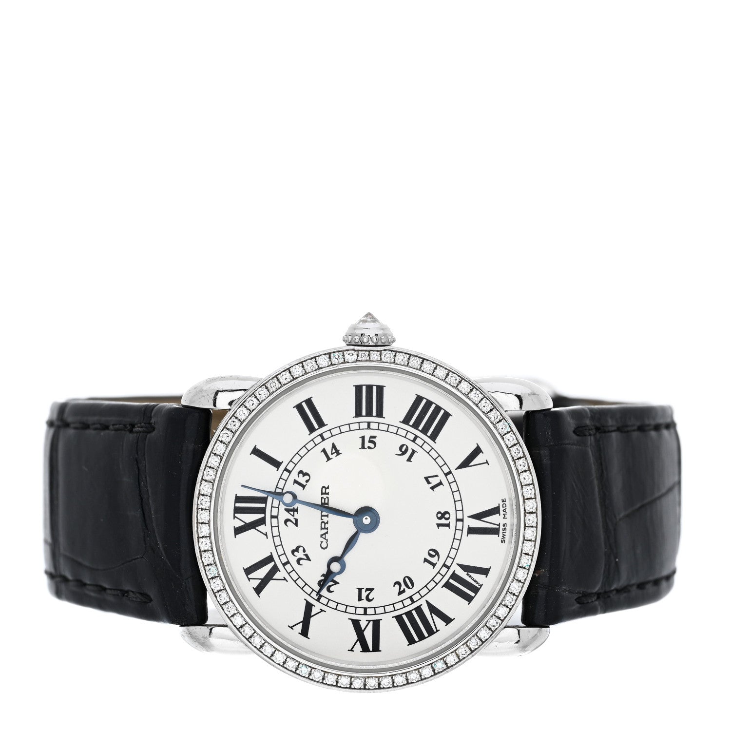 Cartier 18K White Gold Alligator Diamond Bezel 29mm Ronde Louis Quartz Watch 2 of 4