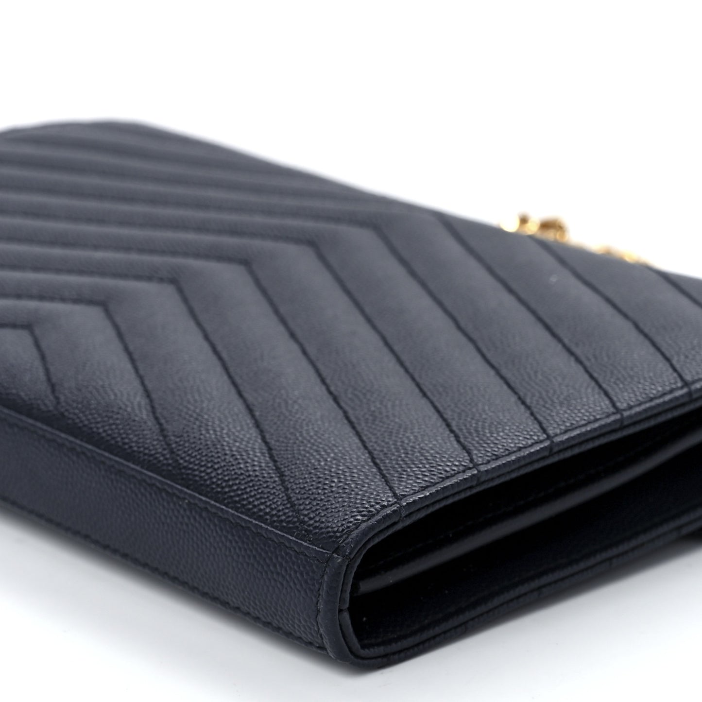 Grain De Poudre Matelasse Chevron Monogram Chain Wallet Deep Marine