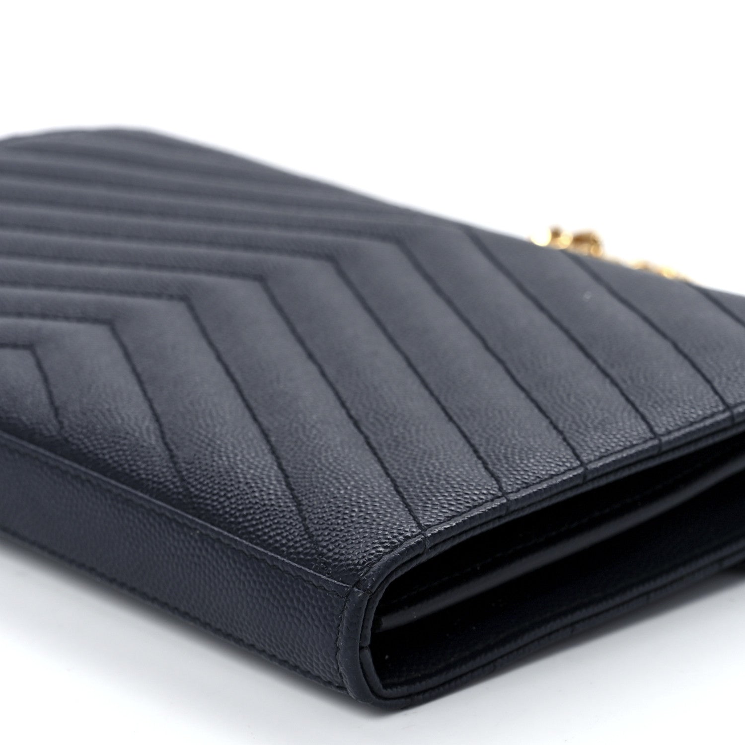 Saint Laurent Grain De Poudre Matelasse Chevron Monogram Chain Wallet Deep Marine 11 of 11