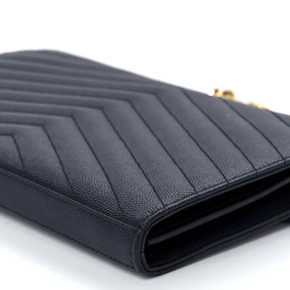 Saint Laurent Grain De Poudre Matelasse Chevron Monogram Chain Wallet Deep Marine 11 of 11