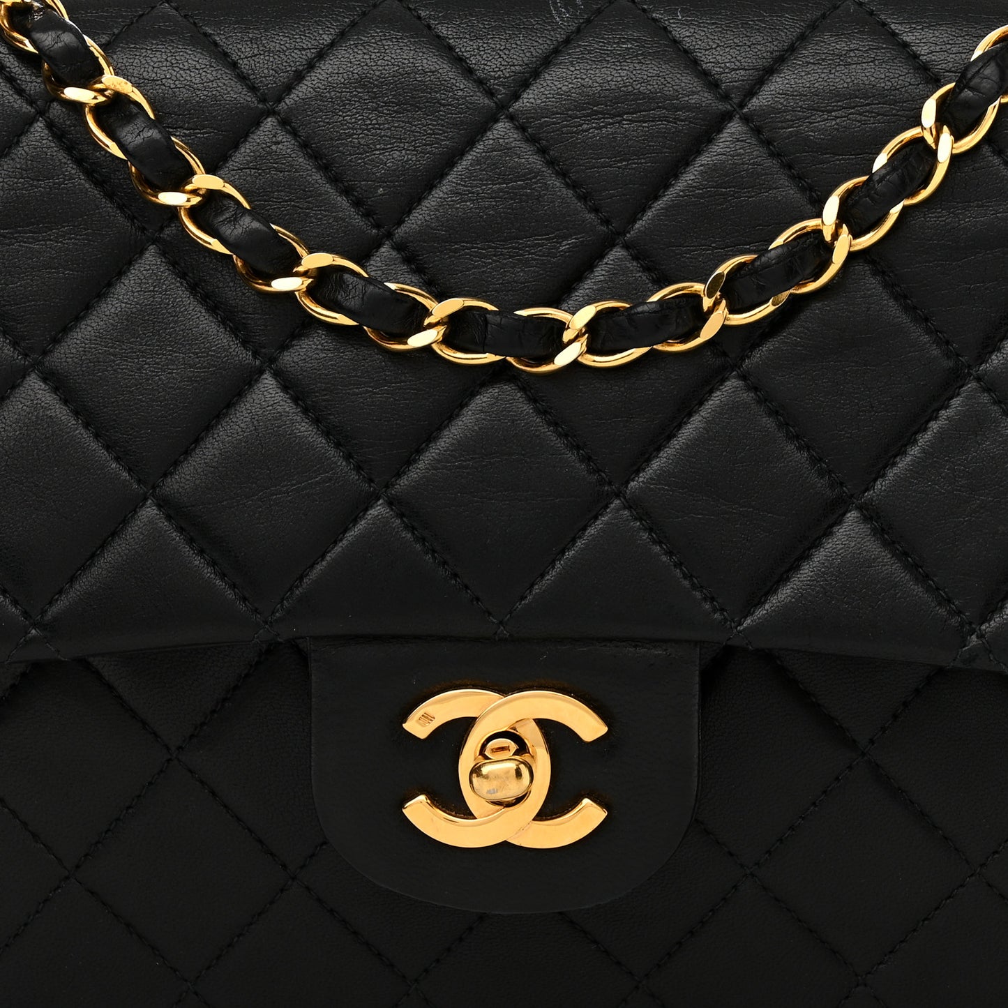 Lambskin Quilted Medium Double Flap Black