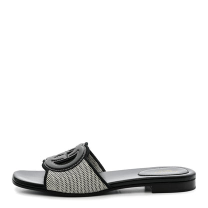 Gucci Cosmo Softy Calfskin Canvas Interlocking G Cut Out Slide Sandals 37.5 Natural Black 1 of 8