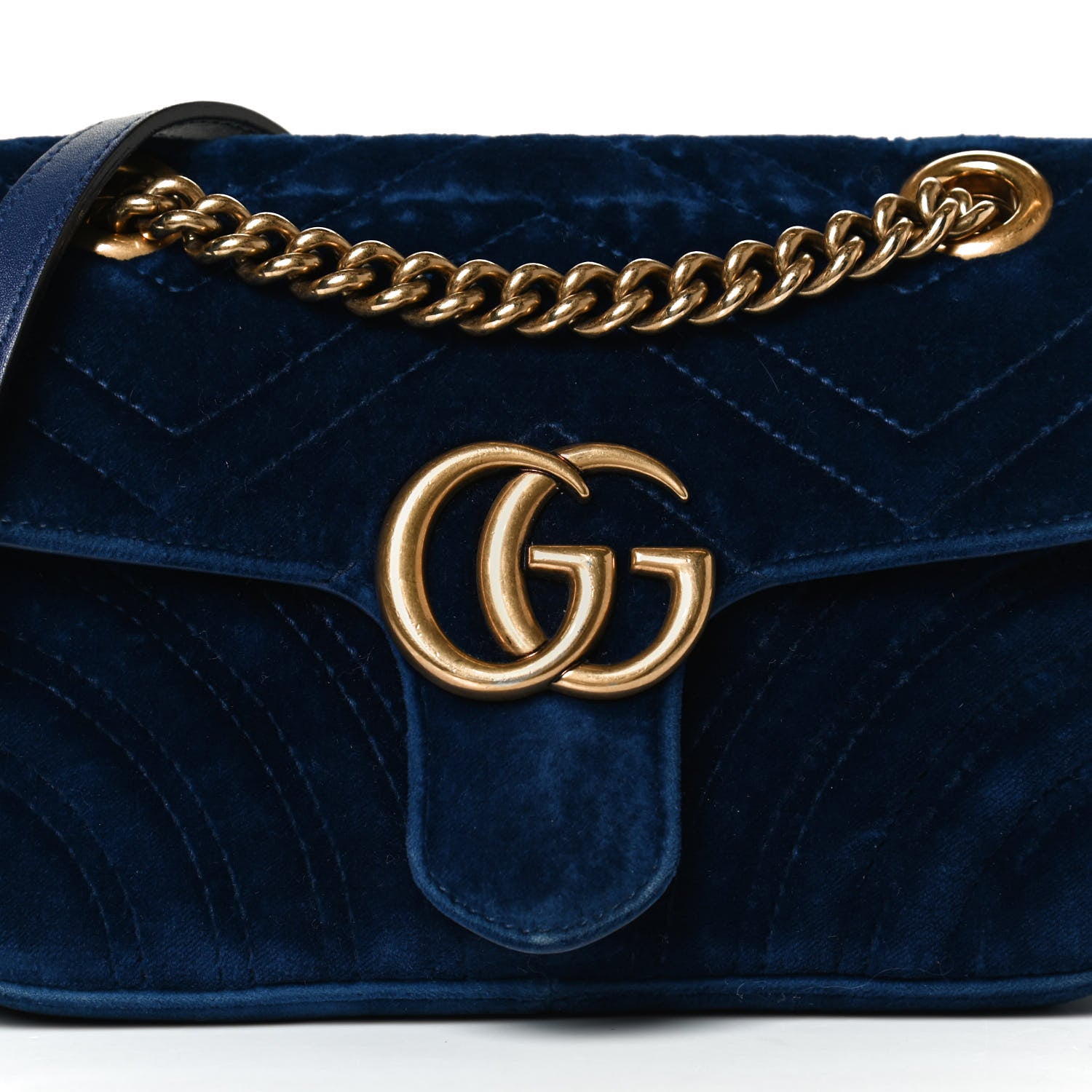 Gucci Velvet Matelasse Mini GG Marmont Shoulder Bag Cobalt Blue 8 of 10