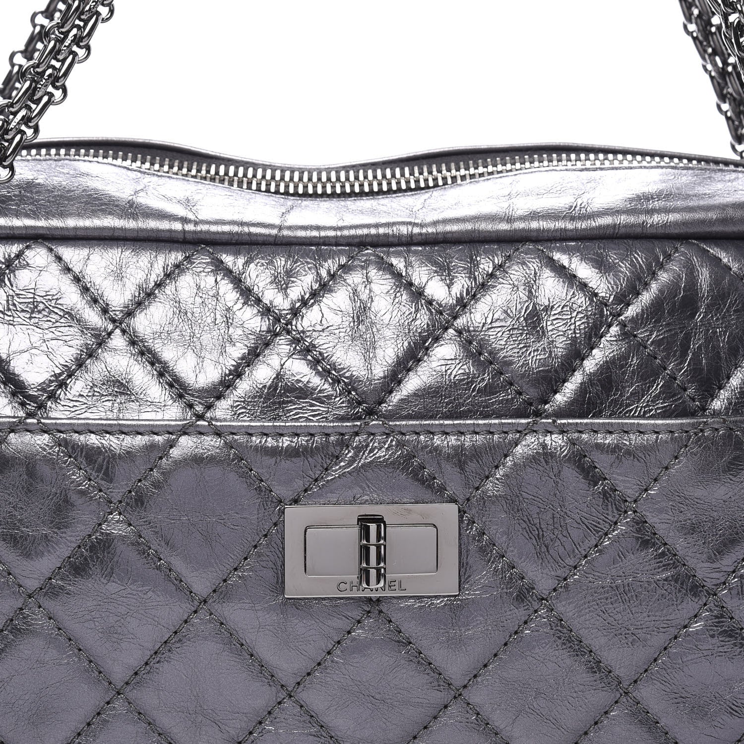 Chanel Metallic Aged Calfskin Quilted Medium Reissue Camera Case Dark Silver 9 of 9