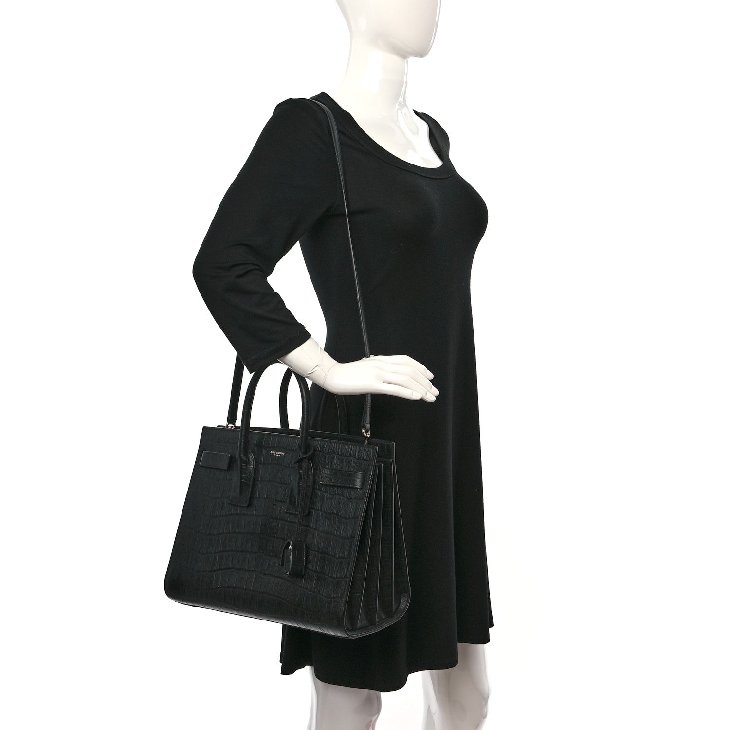 Saint Laurent Calfskin Crocodile Embossed Small Sac de Jour Black 2 of 10