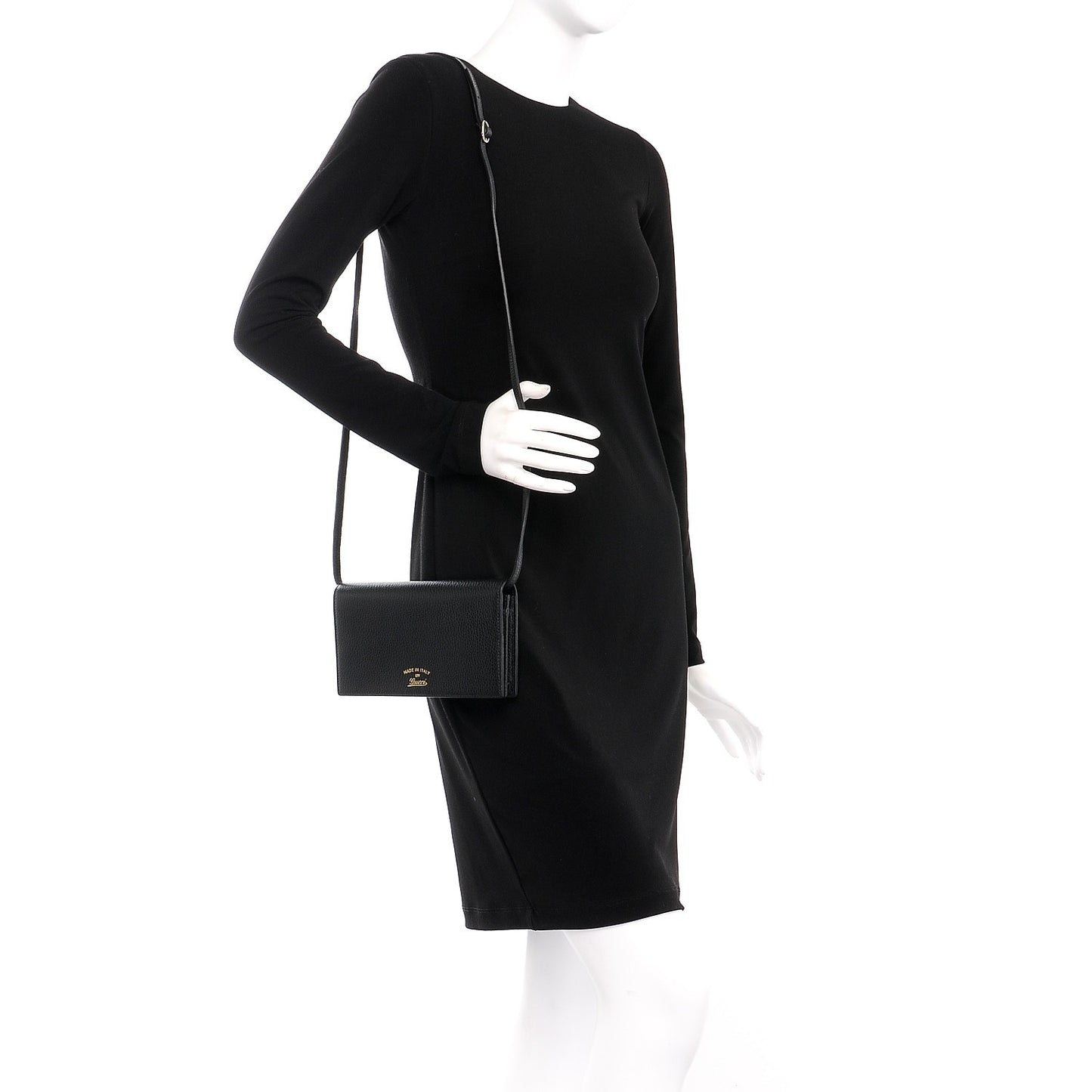 Dollar Calfskin Mini Swing Wallet Bag Black