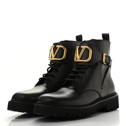 Valentino Garavani Calfskin Womens VLOGO 35mm Combat Boots 37.5 Black 3 of 15