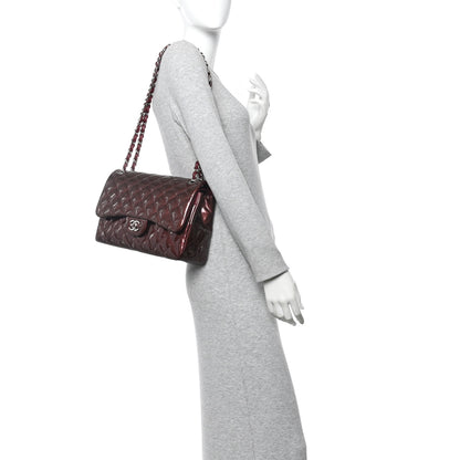 Chanel Striated Patent Quilted Jumbo Double Flap Burgundy 2 of 12