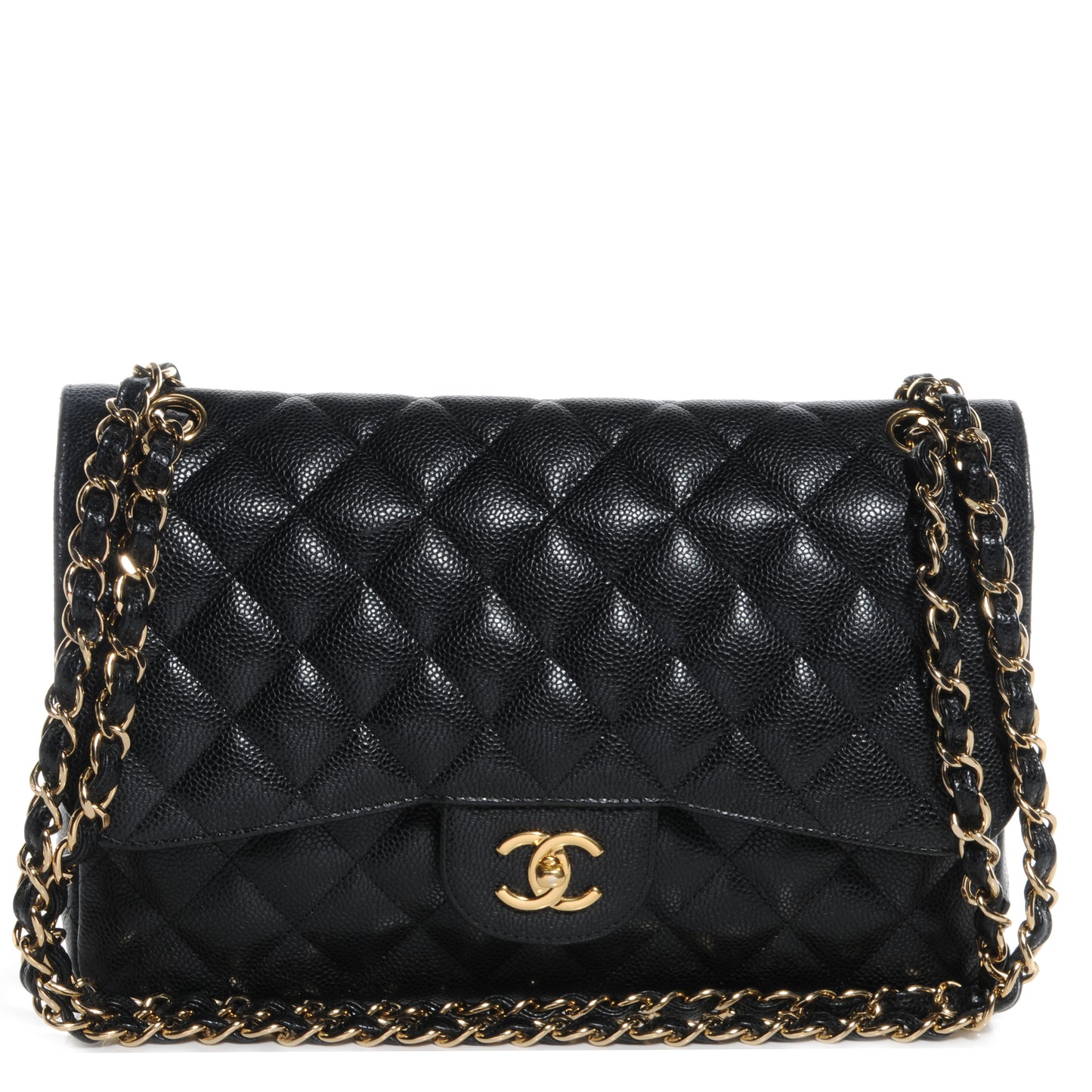 Caviar Quilted Jumbo Double Flap Black