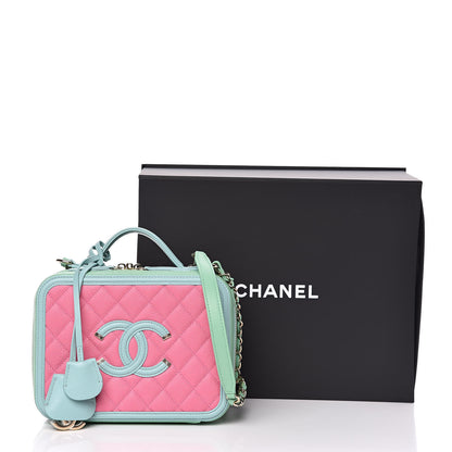 Chanel Caviar Quilted Medium CC Filigree Vanity Case Pink Green Blue 10 of 10