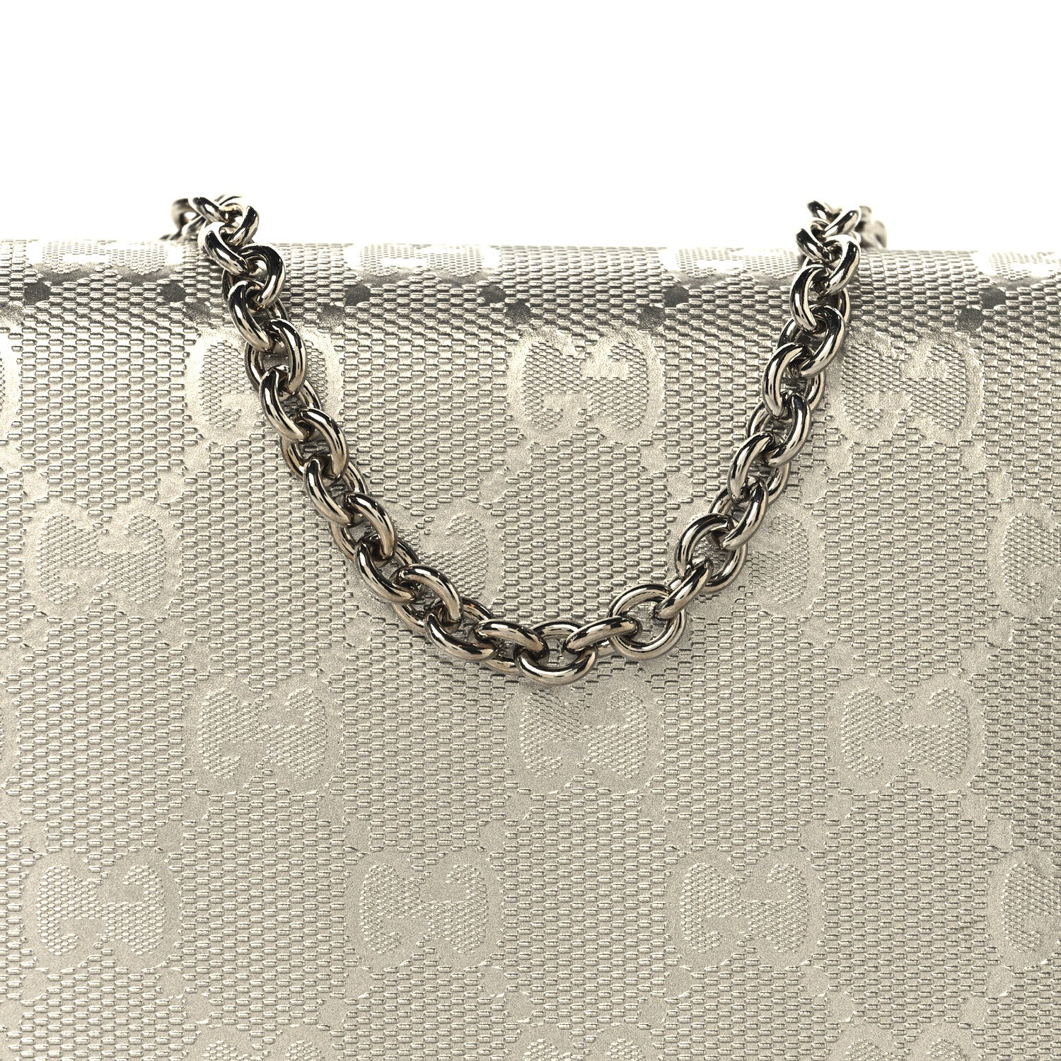 Gucci Imprime Monogram GG Pierce Chain Clutch Wallet Silver 10 of 13