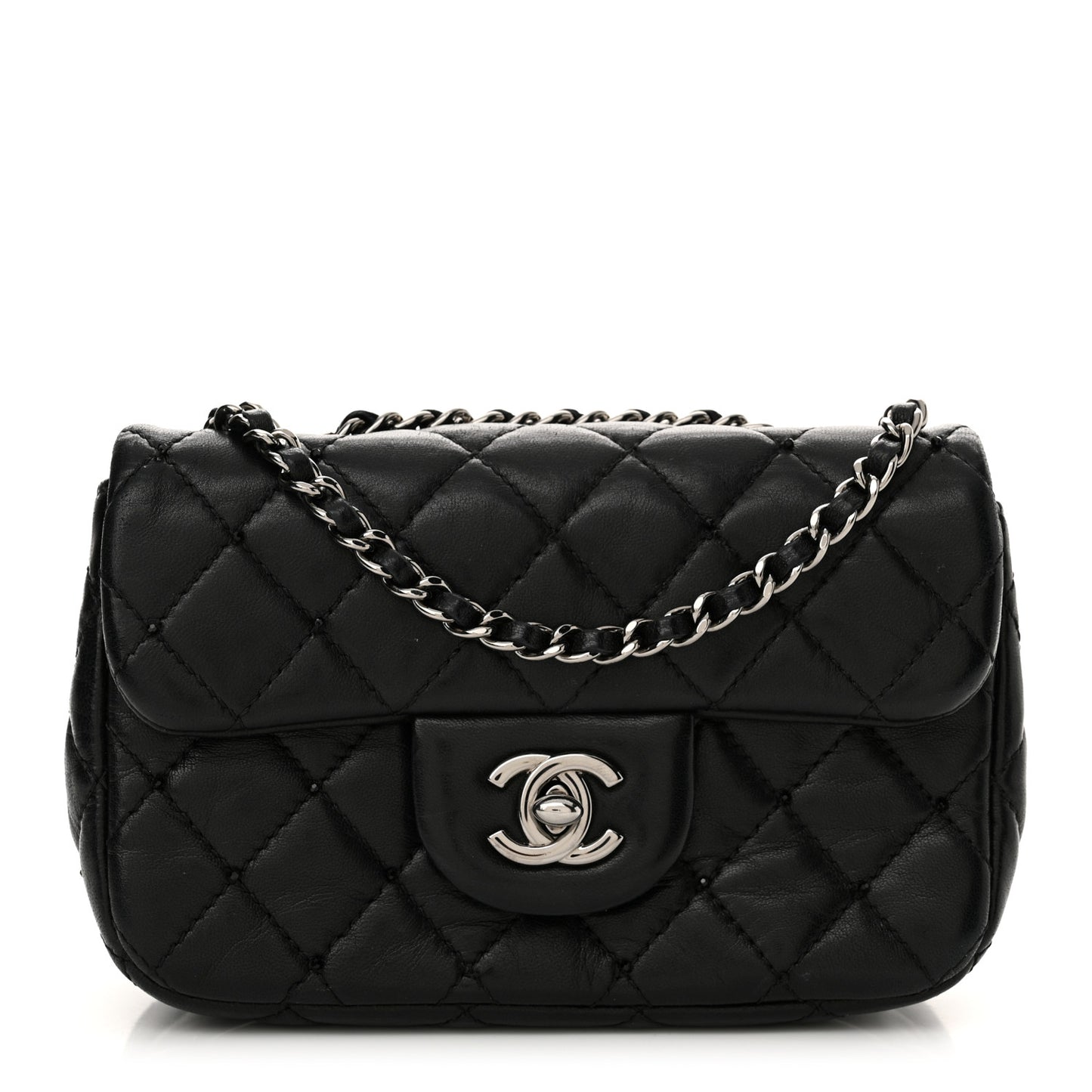 Lambskin Quilted Beaded Extra Mini Rectangular Flap Black