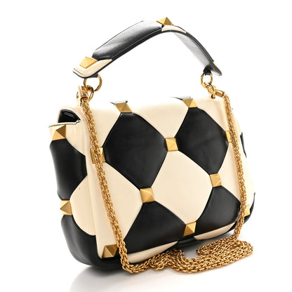 Valentino Garavani Nappa Large Roman Stud Shoulder Bag Black Ivory 3 of 9