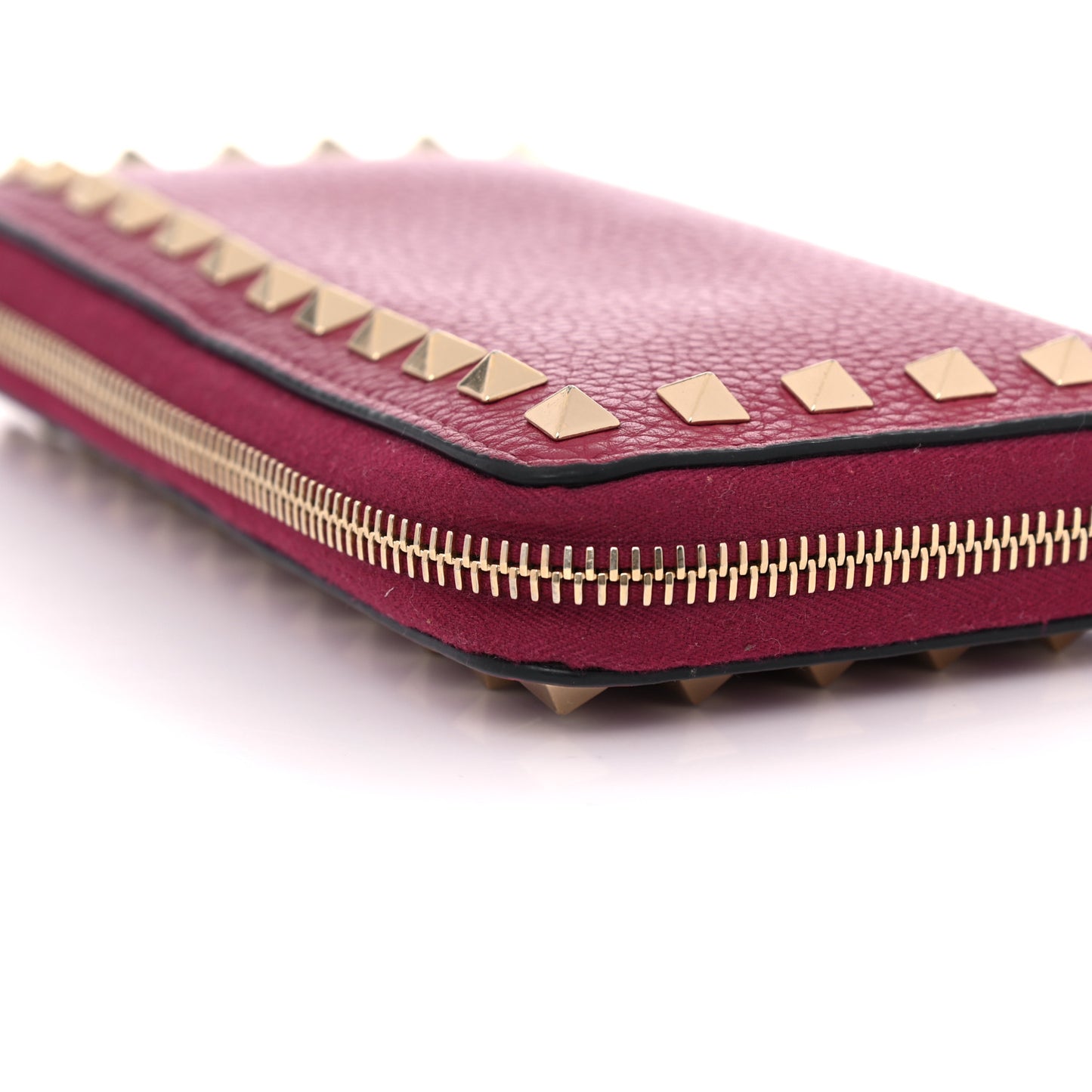Pebbled Calfskin Rockstud Zip Around Wallet Raspberry